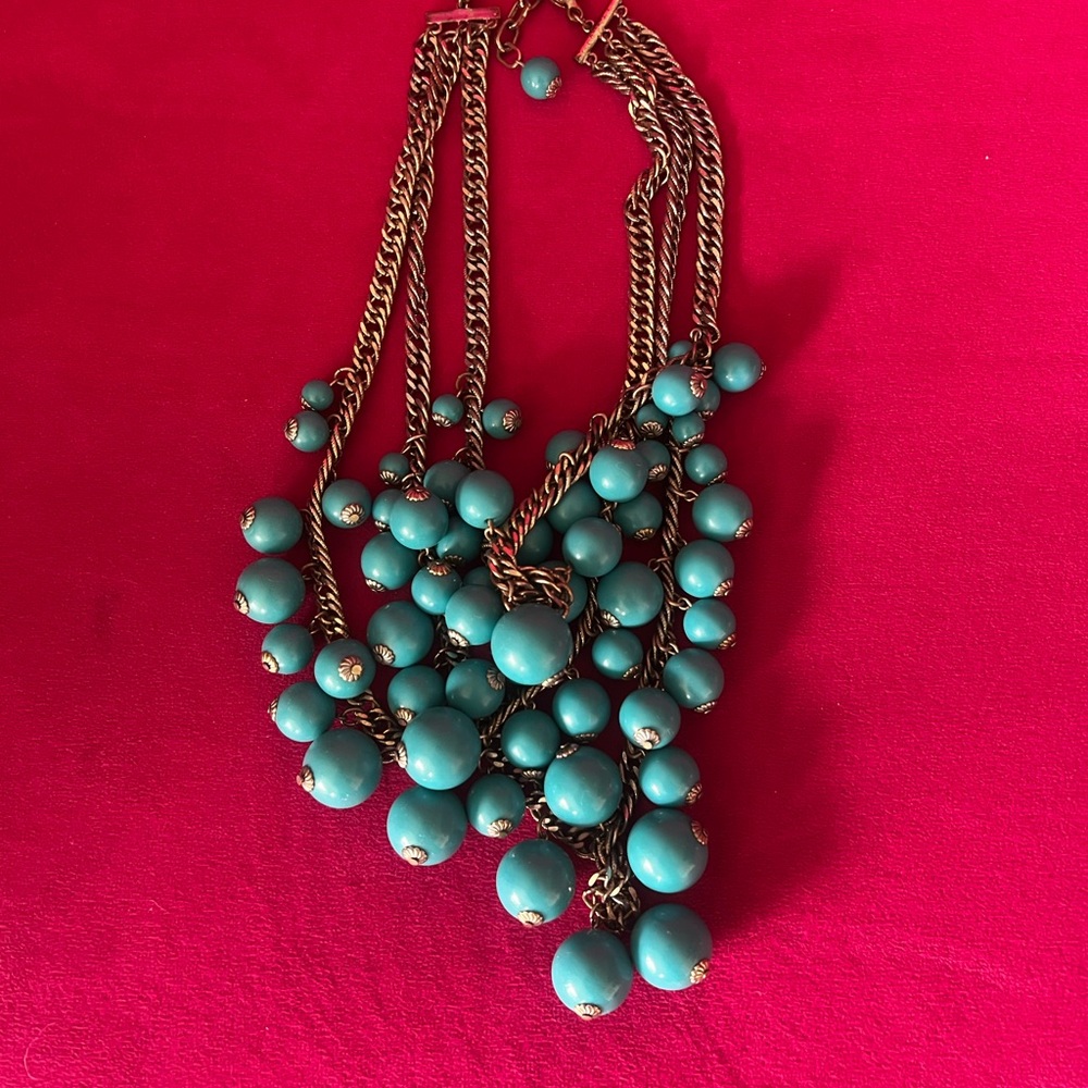 Maximalist Iris Apfel Inspired Turquoise Beaded Necklace - Picture 2 of 3